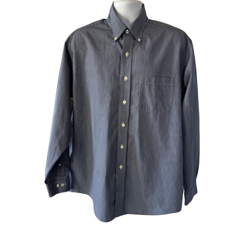 Brooks Brothers 346 Blue Gingham Check No Iron Cotton Button-Down Dress Shirt L
